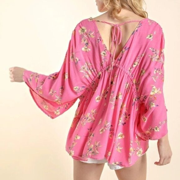 143 Story By Line Up Pink Floral 3/4 Sleeve Top Blouse - Picture 2 of 13